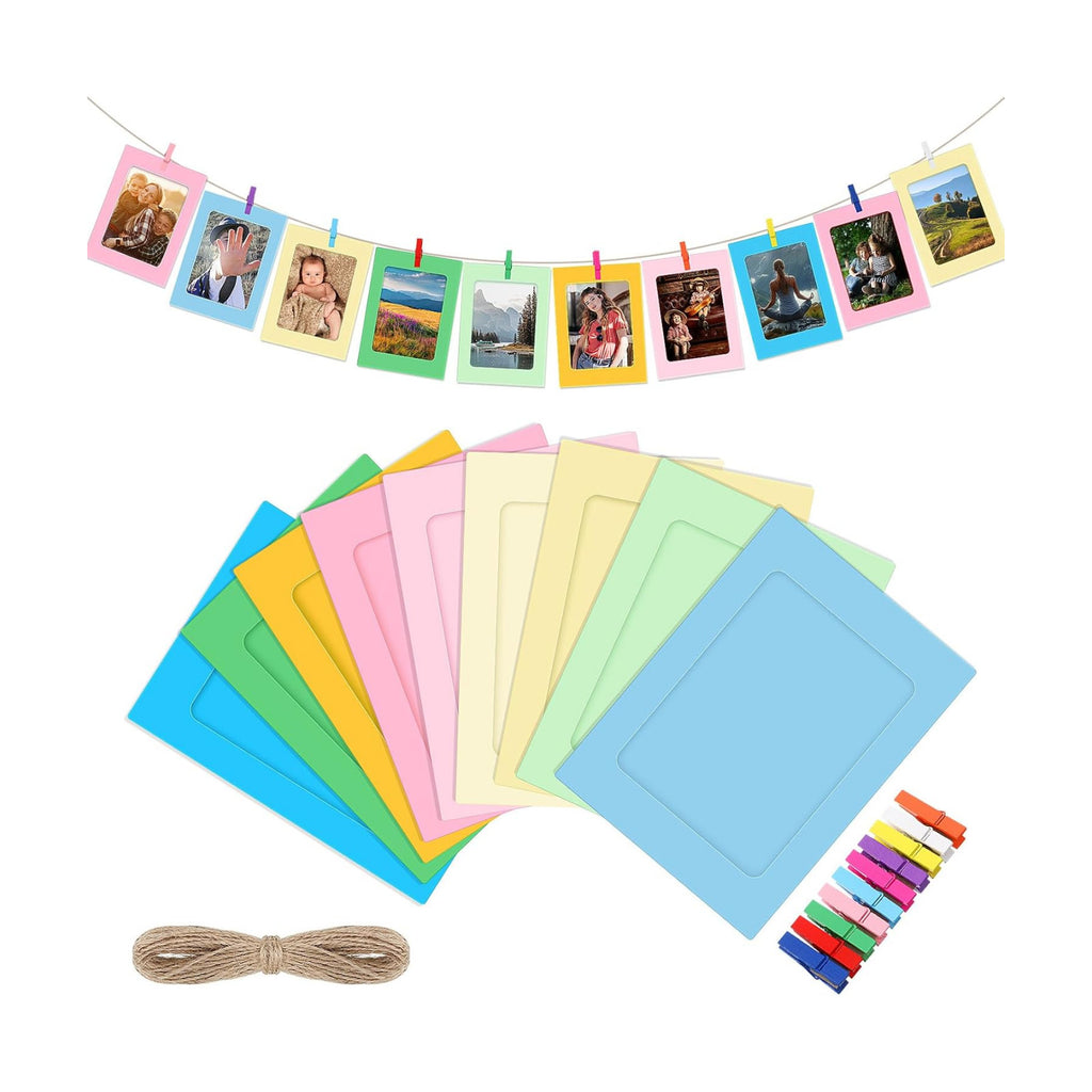 100 Pcs Paper Photo Frames 4x6 Paper Picture Frame with 100 Clip 10 String Kit DIY Hanging Cardboard Photo Holder Graduation Wall Decor Wedding Home