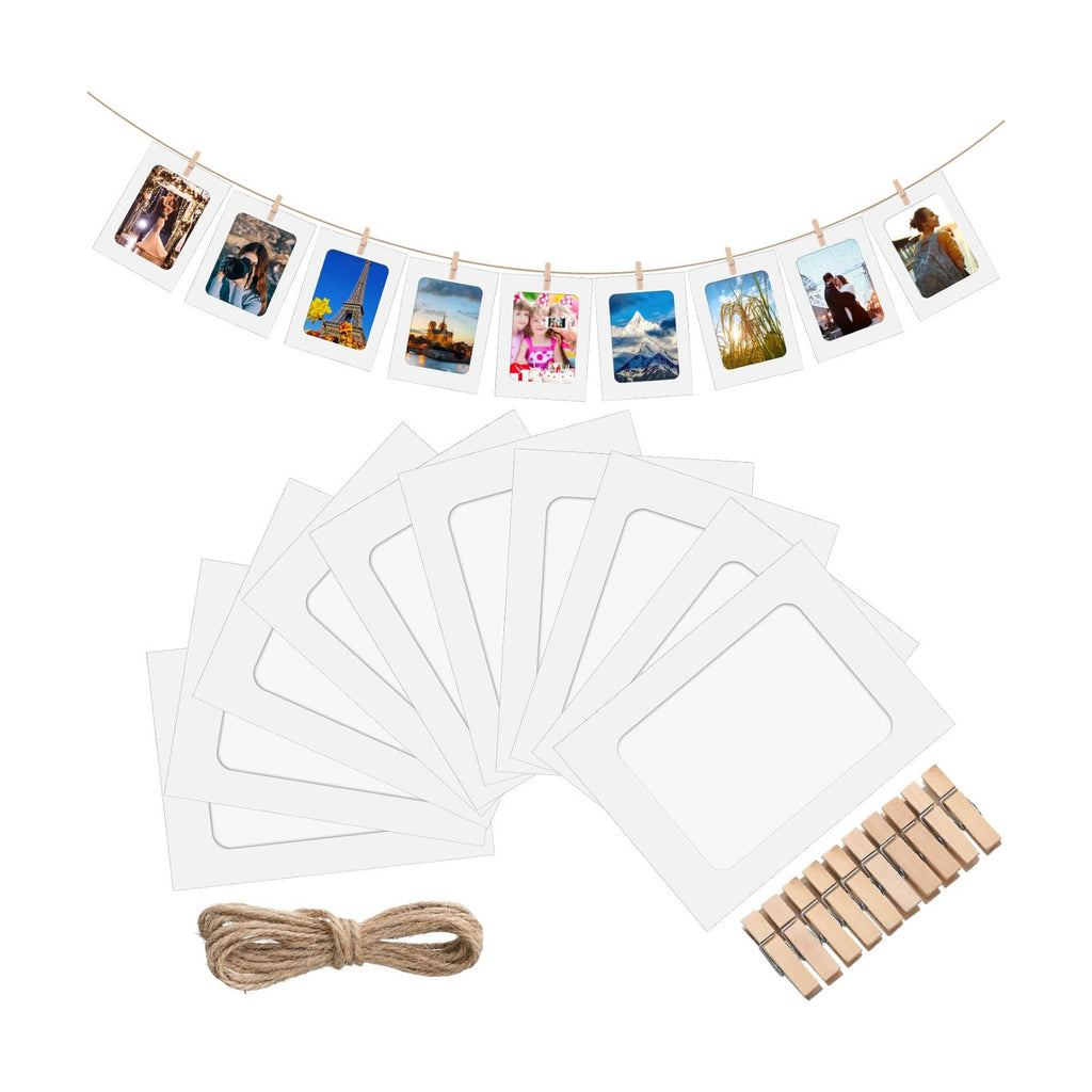 100 Pcs Paper Photo Frames 4x6 White Paper Picture Frame with 100 Clip 10 String Kit DIY Hanging Cardboard Photo Holder Graduation Wall Decor Wedding Home