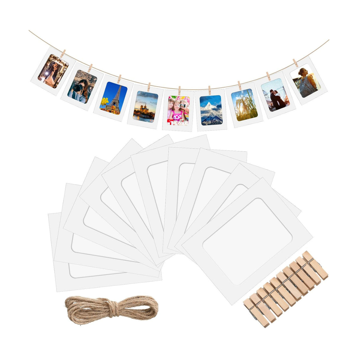 100 Pcs Paper Photo Frames 4x6 White Paper Picture Frame with 100 Clip 10 String Kit DIY Hanging Cardboard Photo Holder Graduation Wall Decor Wedding Home