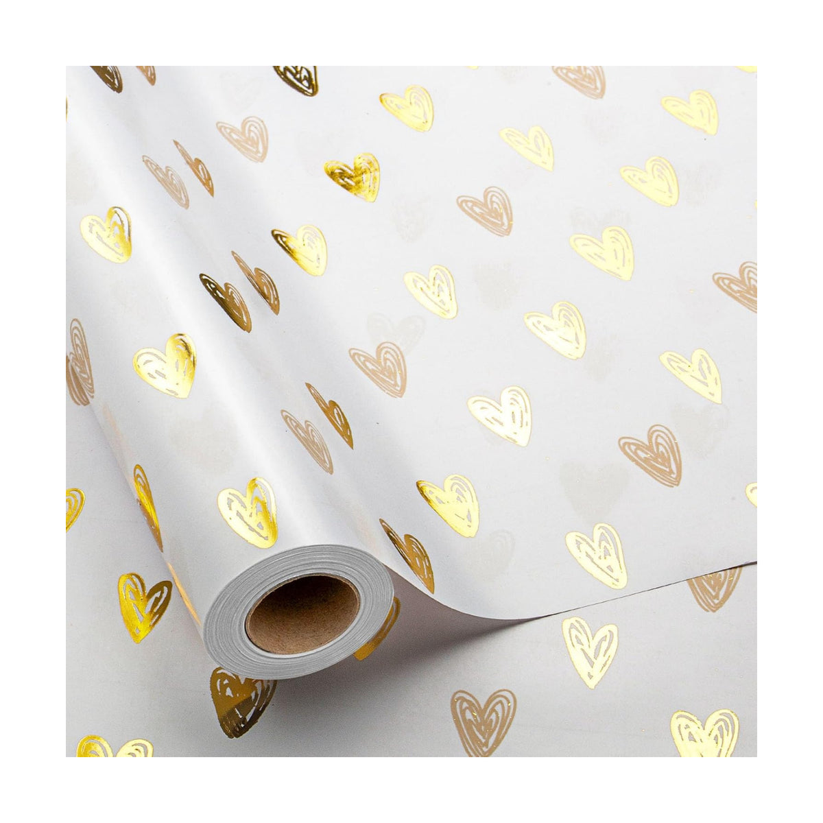 MAYPLUSS Foil Hearts Wrapping Paper Roll - 17 Inch X 33 Feet - Luxury Metallic Golden Heart Design Holiday Gift Wrap Present Paper for Valentine’s Day, Birthdays, Wedding, Anniversaries