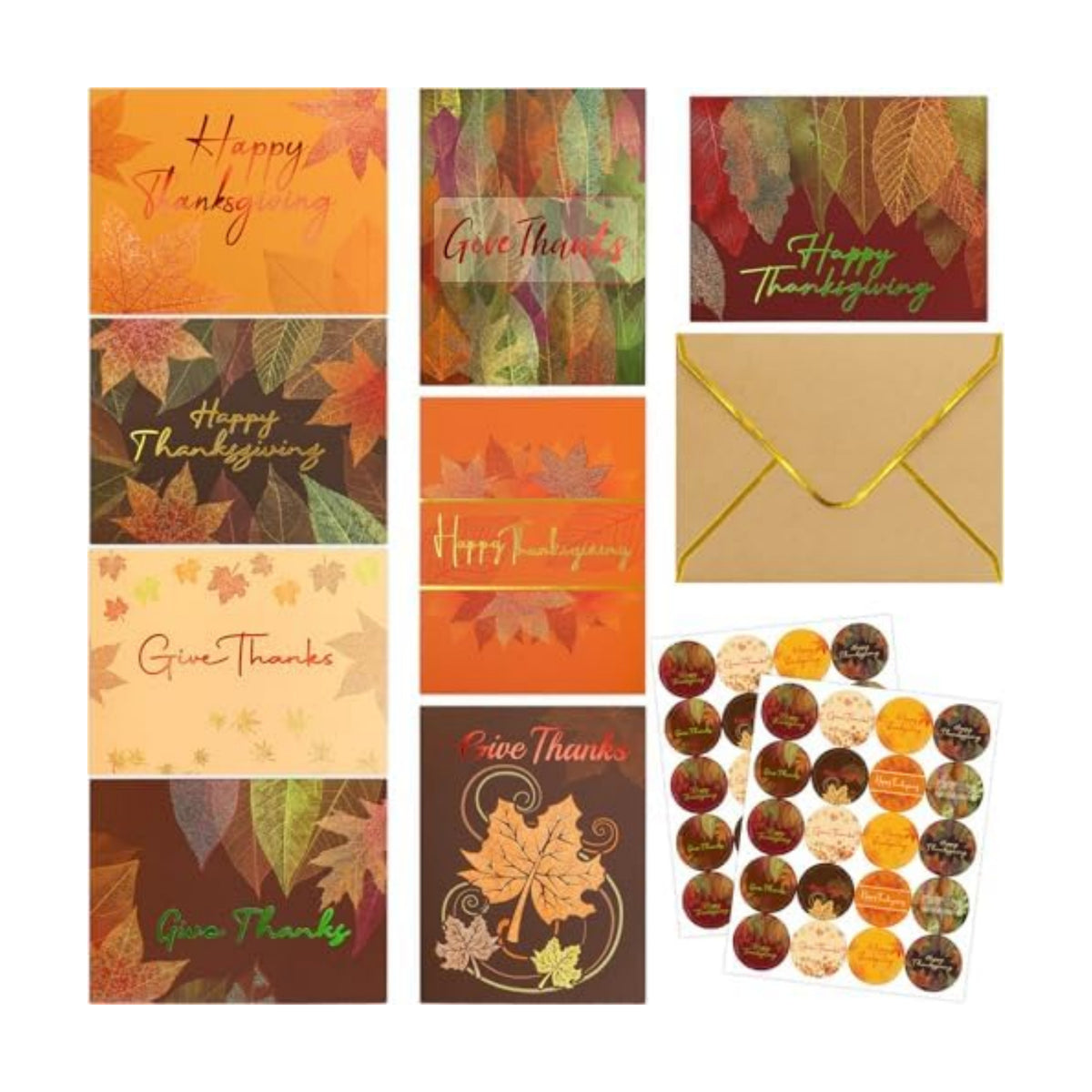 Fancy Land Glitter Thanksgiving Greeting Cards with Envelopes 24 Pack Bulk