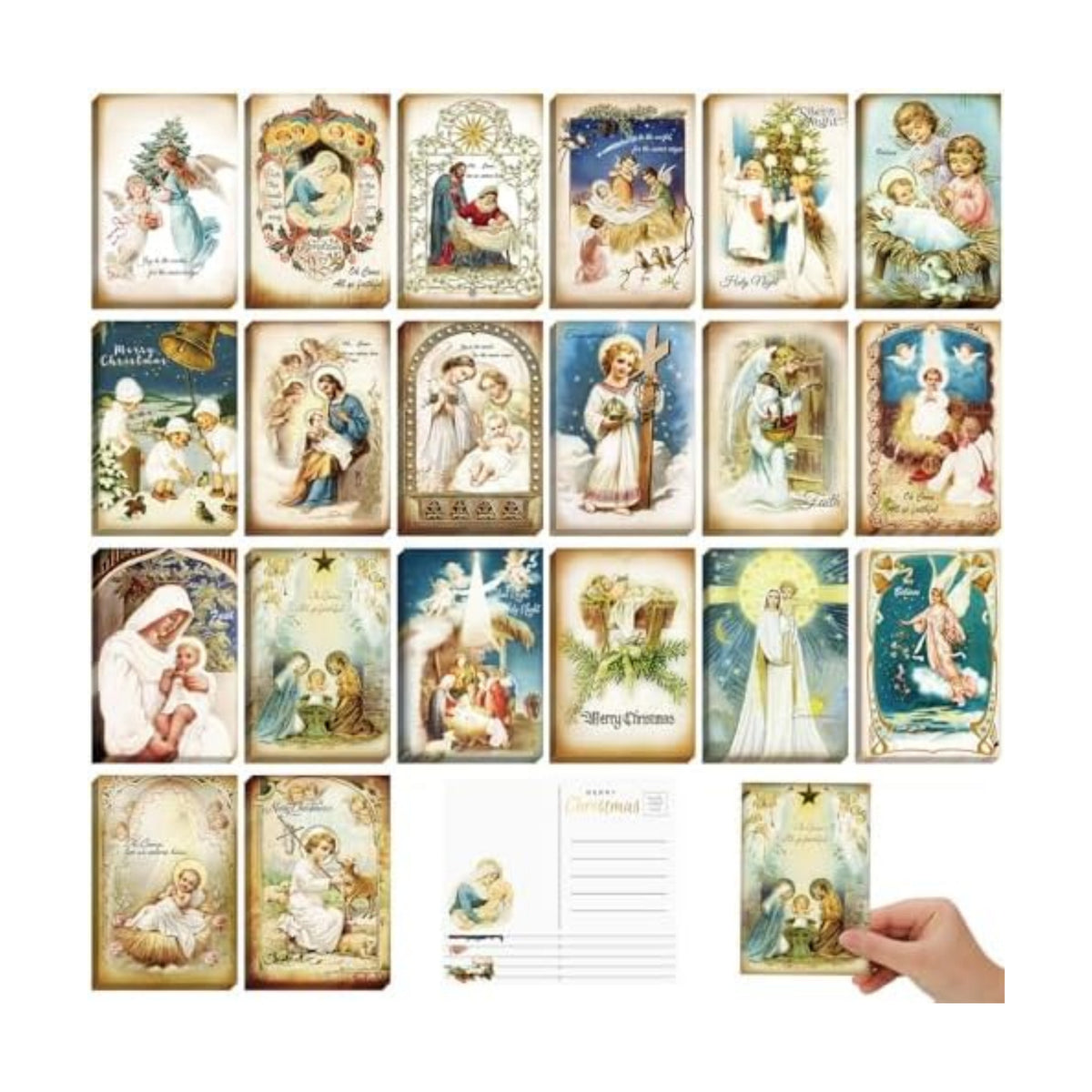 Nuanchu 80 Pcs Vintage Holy Nativity Greeting Cards - 4 x 6'' Santa and Christmas Reprint Antique Postcard Set - Retro Christmas Cards Blank Greetings for Friends, 20 Designs