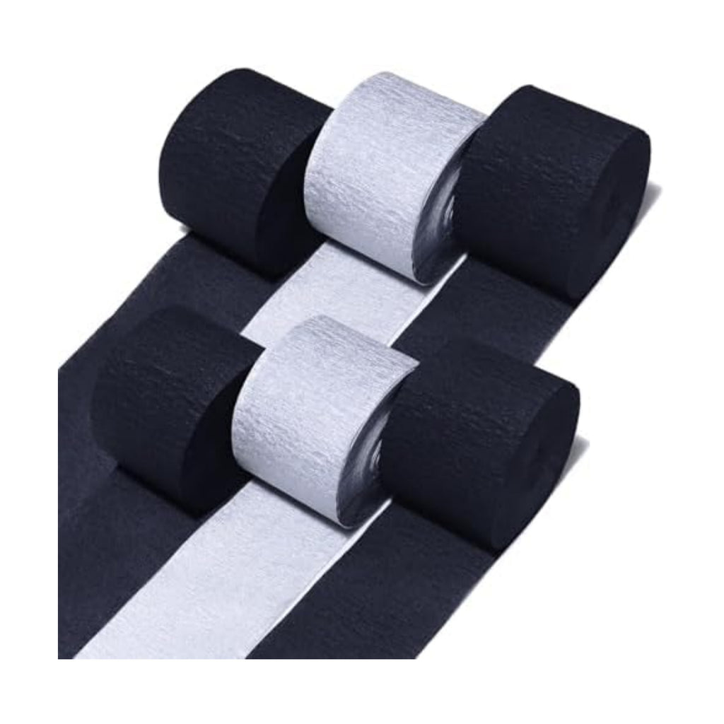 6 Silver Black Crepe Paper Streamers, 492ft Pack of Party Decorations