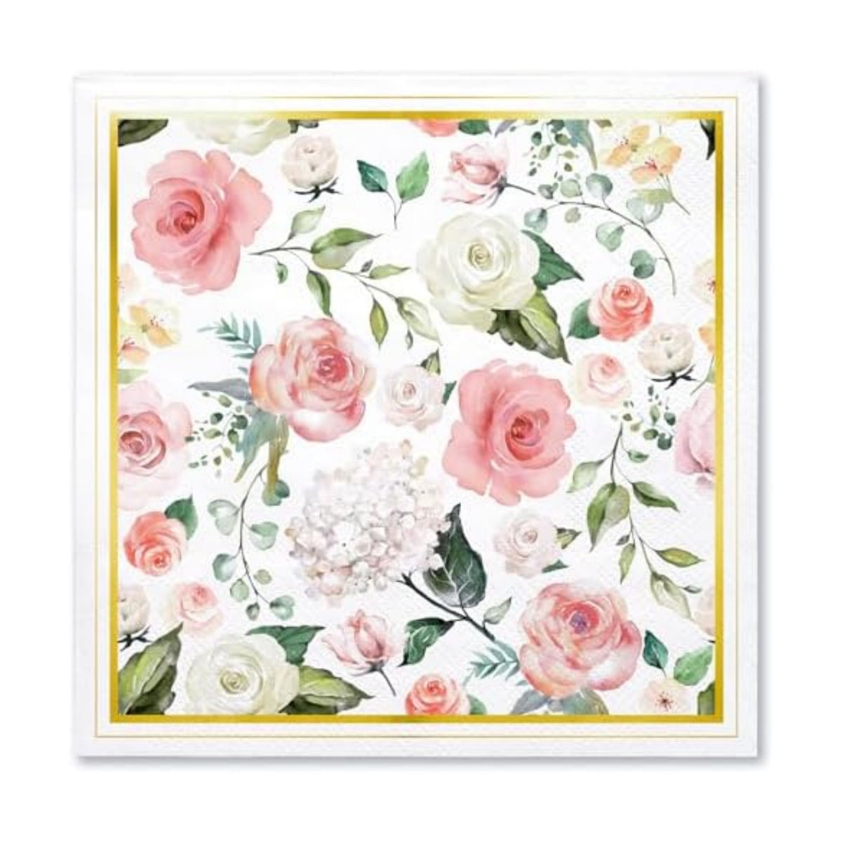 WRAPAHOLIC 50Pcs Gold Foil Floral Napkins - 3 Ply Disposable Paper Luncheon Napkin for Wedding Birthday Bridal Tableware Party Supplies - 6.5 x 6.5 In