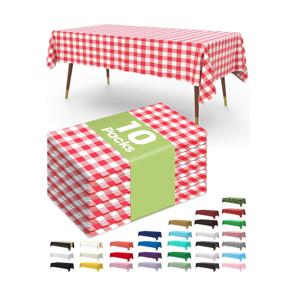 Pureegg Plastic Table Cloth Disposable 54x108 Inch 10 Pack, Red Plaid
