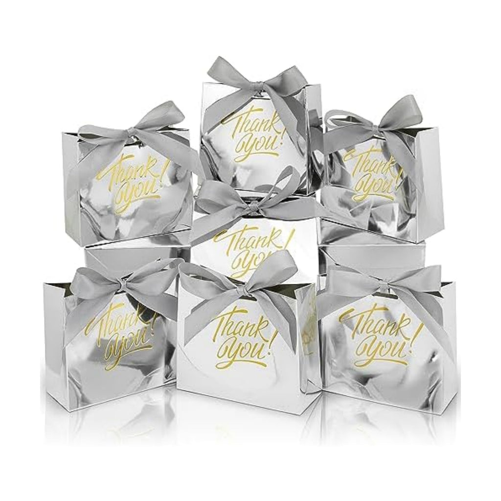 100 Pack Small Thank You Gift Bags, Party Favor Bag with Bow Ribbon