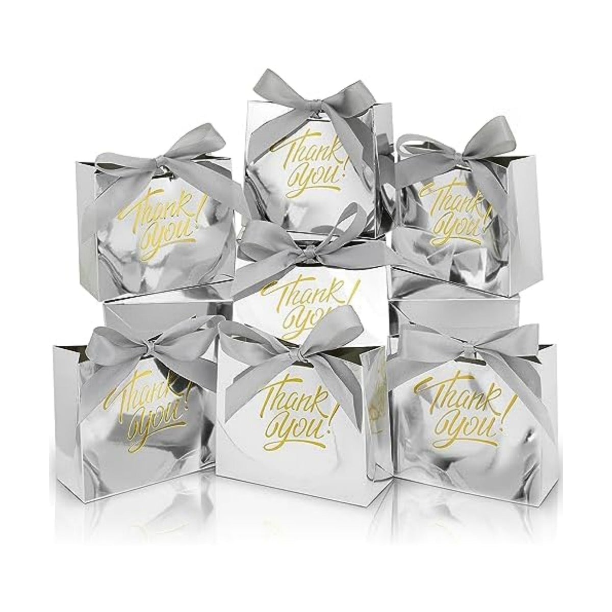 100 Pack Small Thank You Gift Bags, Party Favor Bag with Bow Ribbon