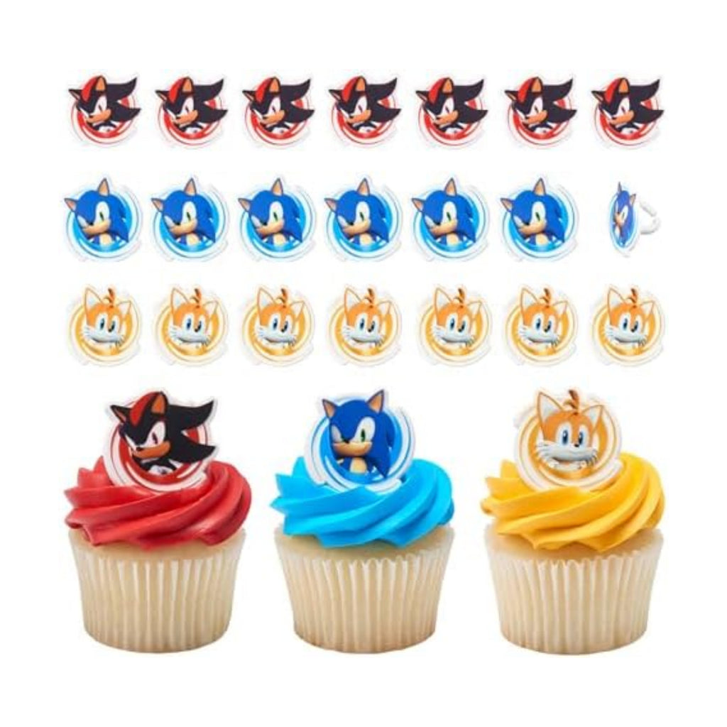 Sonic the Hedgehog Cupcake Decoration Toppers | 24 Pack Party Cake Rings