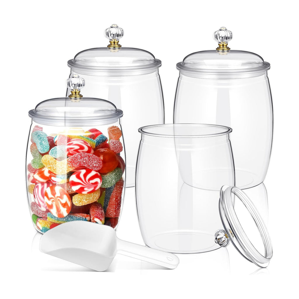 Nuogo 4 Pcs Plastic Candy Jars with Lid Unbreakable,Stylish,64 oz