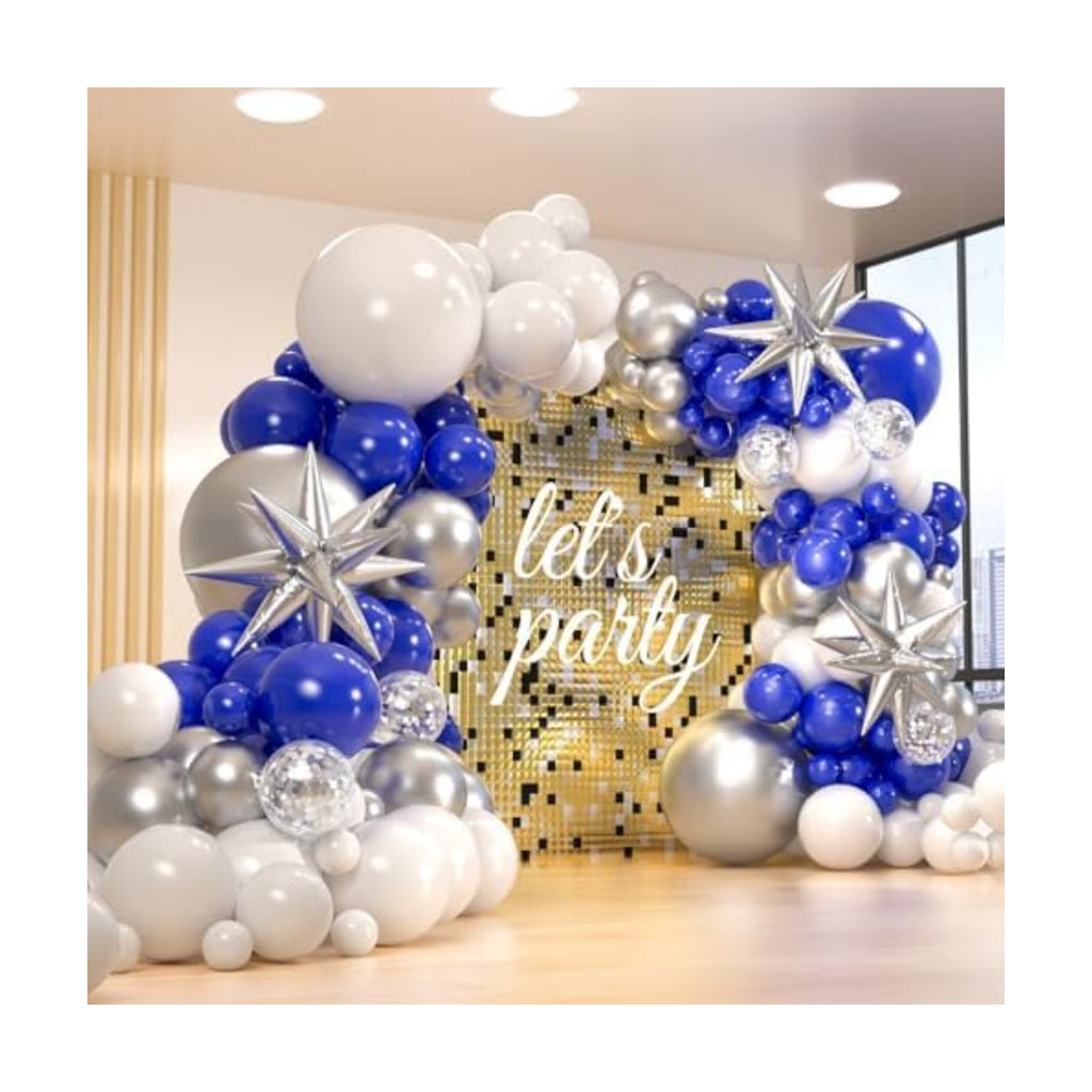 156 Pack 18" 12" 10" 5" Inch Blue and Silver Balloons Garland Arch Kit