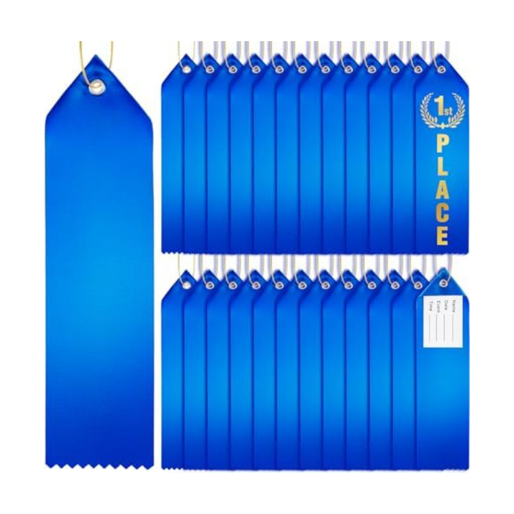 Lyrow 36 Pieces Blue Blank Award Ribbons Plain DIY Medal Prize Participant Show Ribbons with Attached Card and Rope for Competitions Sports Events 1st, 2nd, 3rd Place