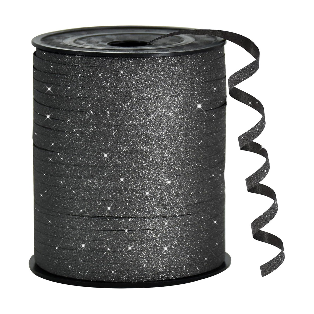 BEISHIDA Glitter Ribbon - 500 Yards Black, Curling, Crimped for Gift Wrapping, Balloons, Art, Craft, Decor, Florist, Flowers