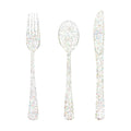 150 Pack Clear Plastic Silverware - Disposable Cutlery with Colorful Design, Includes 50 Forks, 50 Knives, 50 Spoons for Birthday, Wedding, Baby Shower