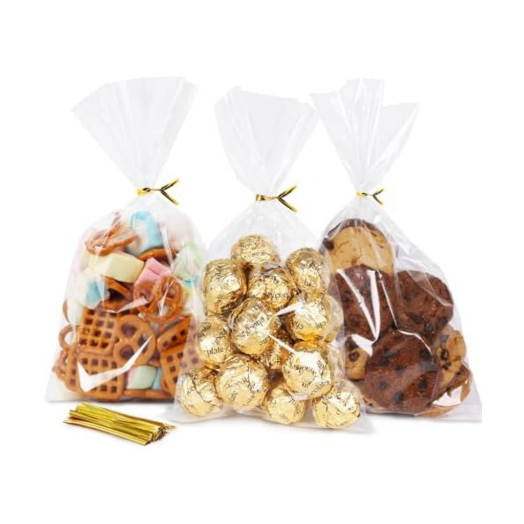 SUREHOME Cellophane Bags, 100 Pack Clear Gift Bag Cellophane Treat Bags with Ties 6x10 Inch Plastic Small Cello Candy Bag for Cookies Birthday Party Favors Packaging Gift Goodie Bakery Popcorn Wraps