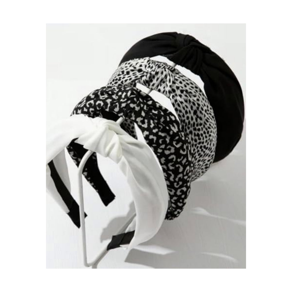 Knotted Headbands for Women: Non-Slip Fashion Hair Accessories with Cute Wide Top Knot Hoops for Hair in Black, White, and Leopard Print