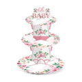 Zopeal 3 Tier Floral Baby Shower Cupcake Stand Cardboard Flower Cupcake Dessert Tower Baby Shower Cake Holder for Spring Flower Gender Reveal Birthday Party Decorations Supplies