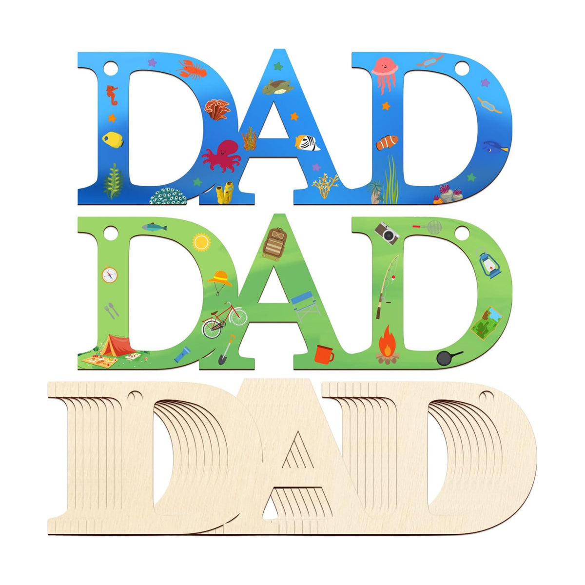 Wooden DAD Letter Ornaments to Paint 7 Inch, Large Size Father Day Wooden Cutout DIY Blank Unfinished Wood Discs Father's Gifts Ornament for Crafts Hanging Decorations(10PCS)