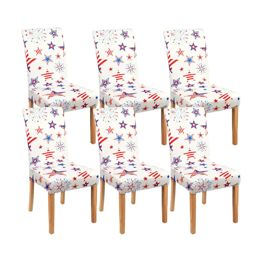 Independence Day Dining Room Chair Covers Set of 6,4th of July Fireworks Star Flag Dining Chair Cover,Stretchy Removable Washable Dining Chair Cover,Suitable for 4th of July Kitchen Dining Room Decor