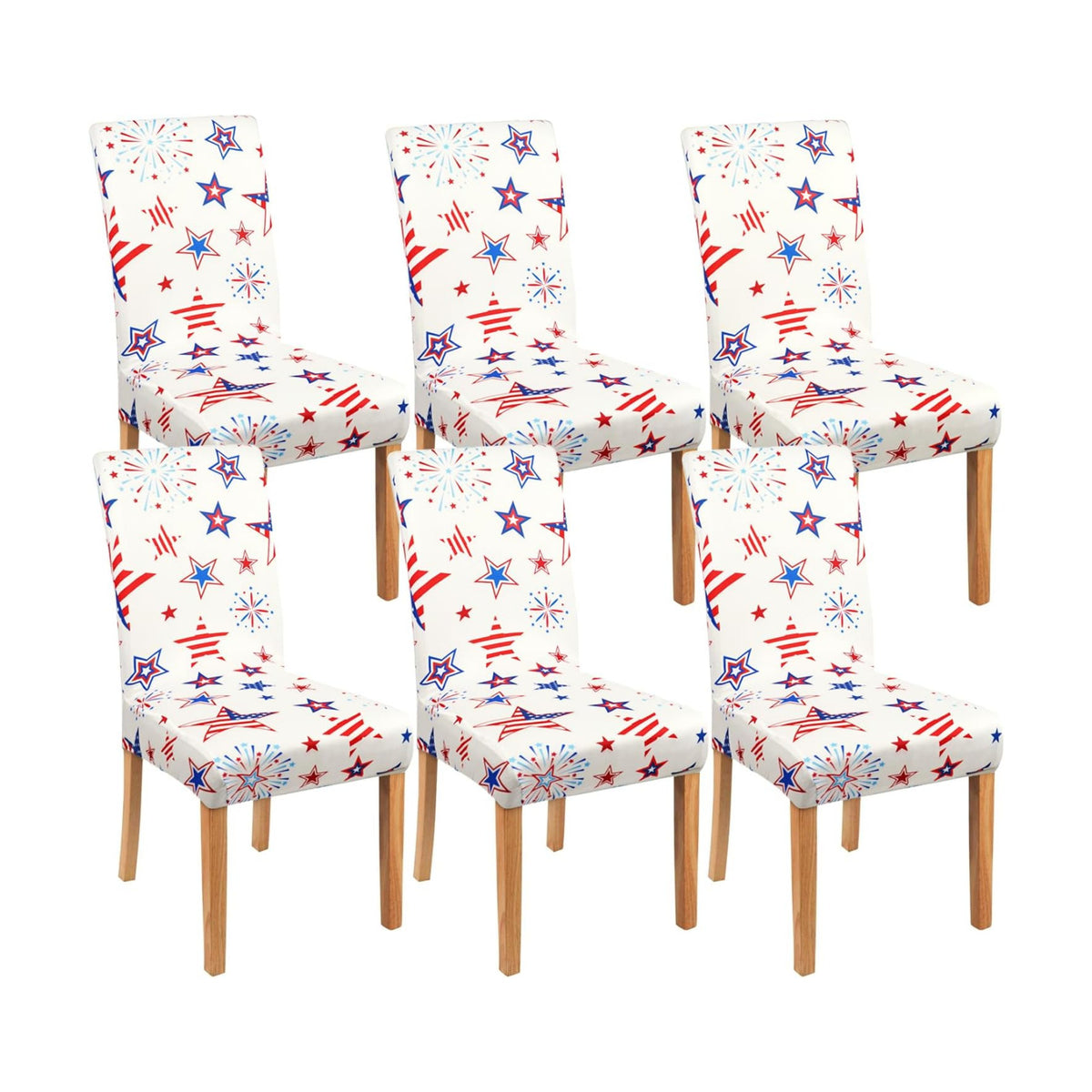 Independence Day Dining Room Chair Covers Set of 6,4th of July Fireworks Star Flag Dining Chair Cover,Stretchy Removable Washable Dining Chair Cover,Suitable for 4th of July Kitchen Dining Room Decor