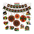 Capoda 42 Pcs Juneteenth Party Decorations 1865 Happy Juneteenth Banner Kente Paper Fans Hanging Swirls for June 19th Freedom Day Black History Independence Day Themed Party Supplies