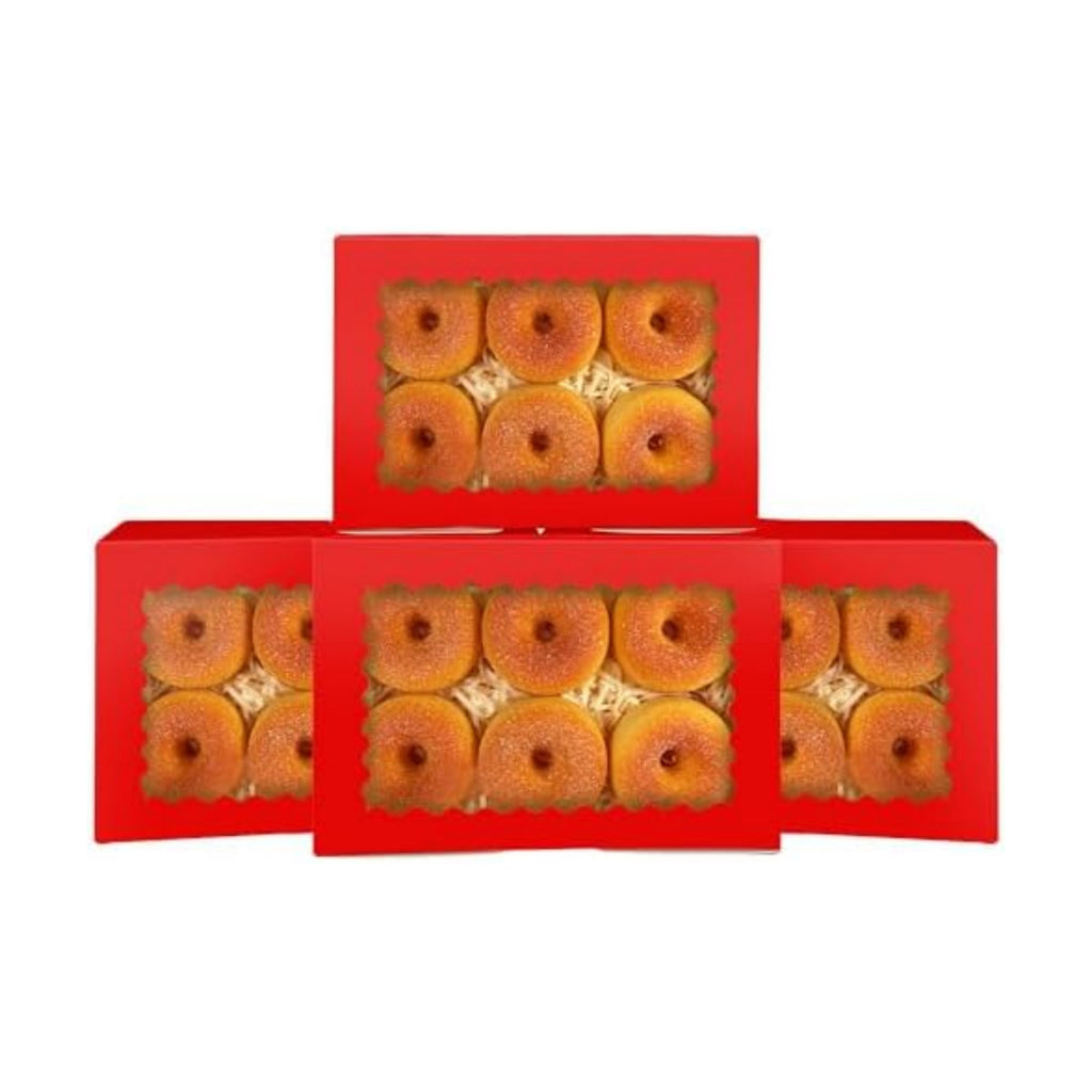 qiqee 50Pcs Red Cookie Box with Window 9x6x2.5 inch Pastry Macaron Bakery Box For Packaging