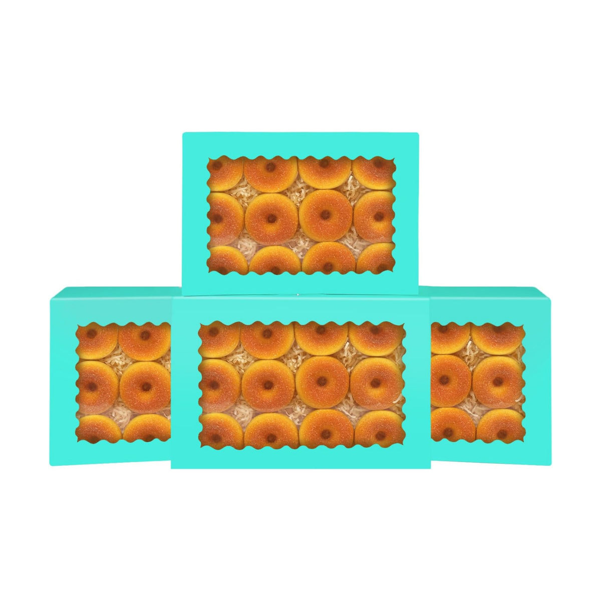 qiqee Auto-pop Up Mint Blue Cookie Box with Window 14x10x2.5 inch 24Pcs Bakery Pastry Macaron Bakery Box For Packaging