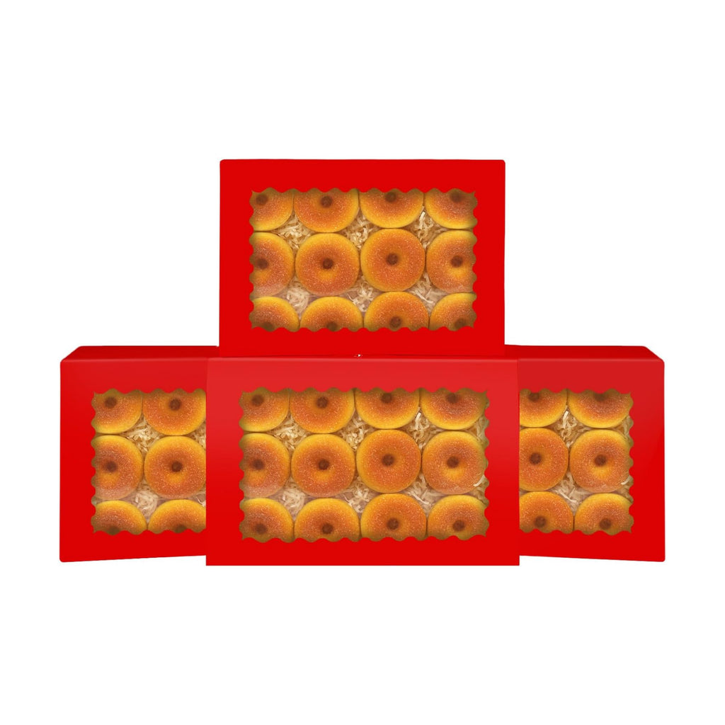 qiqee Auto-pop Up Red Cookie Box with Window 14x10x2.5 inch 24Pcs Bakery Pastry Macaron Bakery Box For Packaging