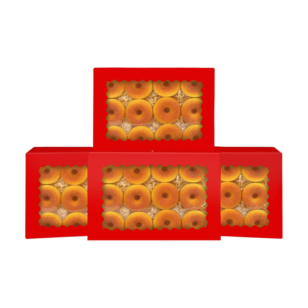 qiqee Auto-pop Up Red Cookie Box with Window 14x10x2.5 inch 24Pcs Bakery Pastry Macaron Bakery Box For Packaging