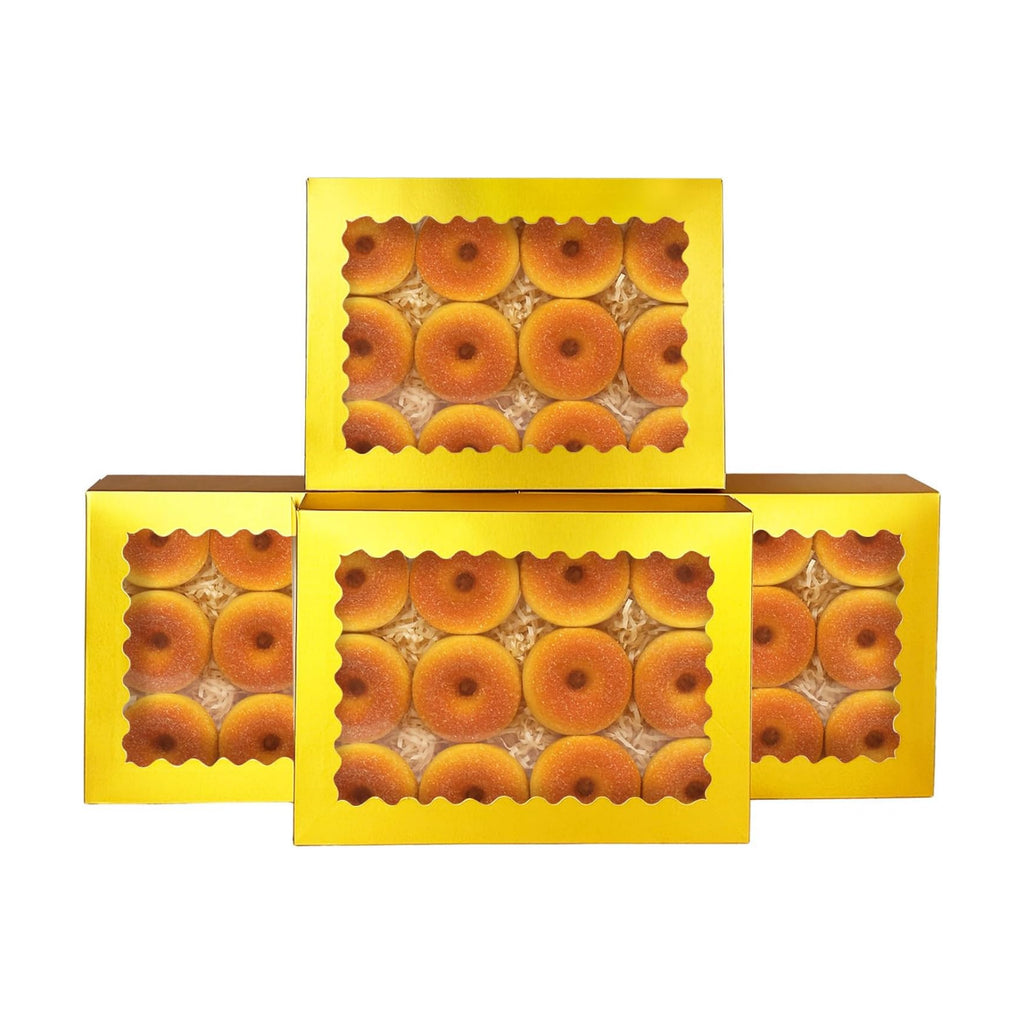 qiqee Auto-pop Up Gold Cookie Box with Window 14x10x2.5 inch 24Pcs Bakery Pastry Macaron Bakery Box For Packaging