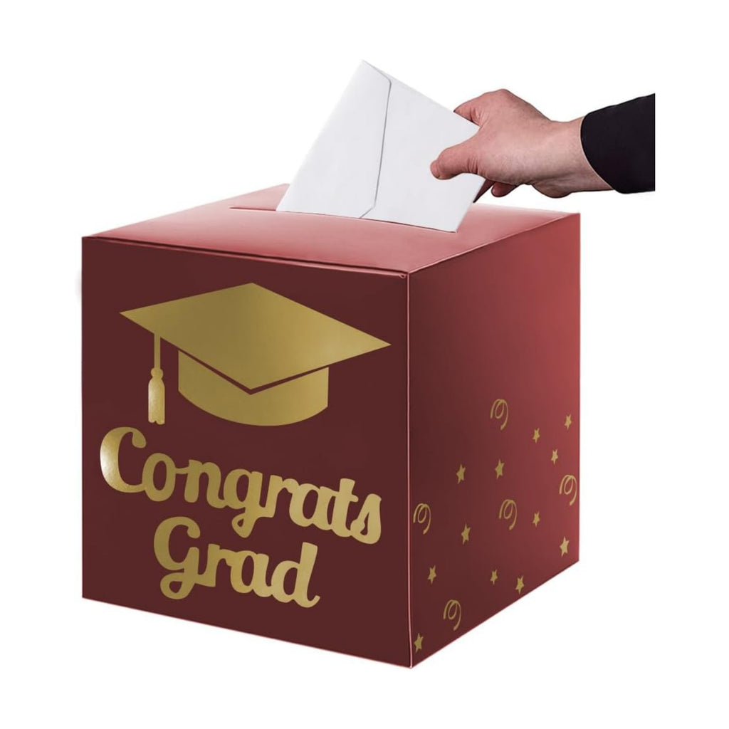Partico Graduation Card Box Holder, Grad Party Decorations (Maroon)