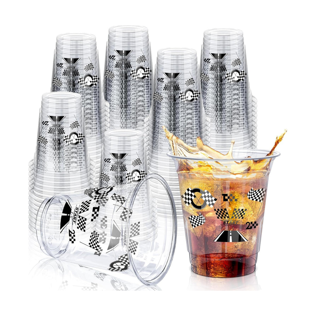 Uiifan 50 Pcs Race Car Cups 12oz Checkered Flag Racing Party Decoration