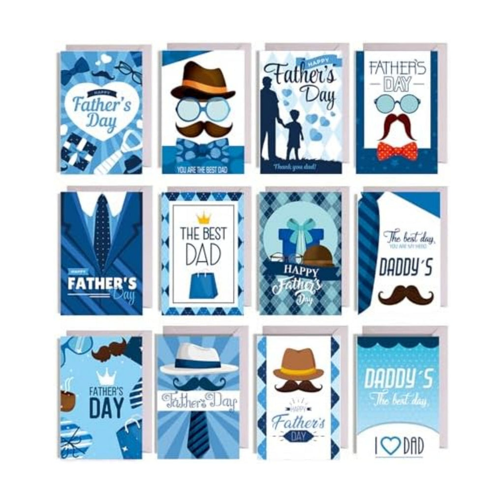 HADDIY Bulk Father's Day Cards,12 Set Happy Dad Greeting Cards for Decor