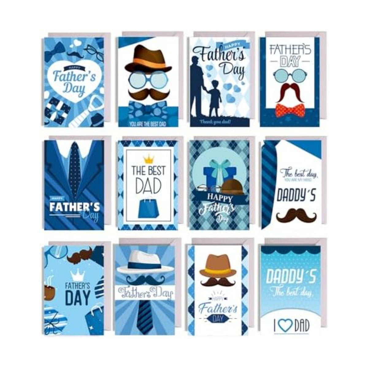 HADDIY Bulk Father's Day Cards,12 Set Happy Dad Greeting Cards for Decor