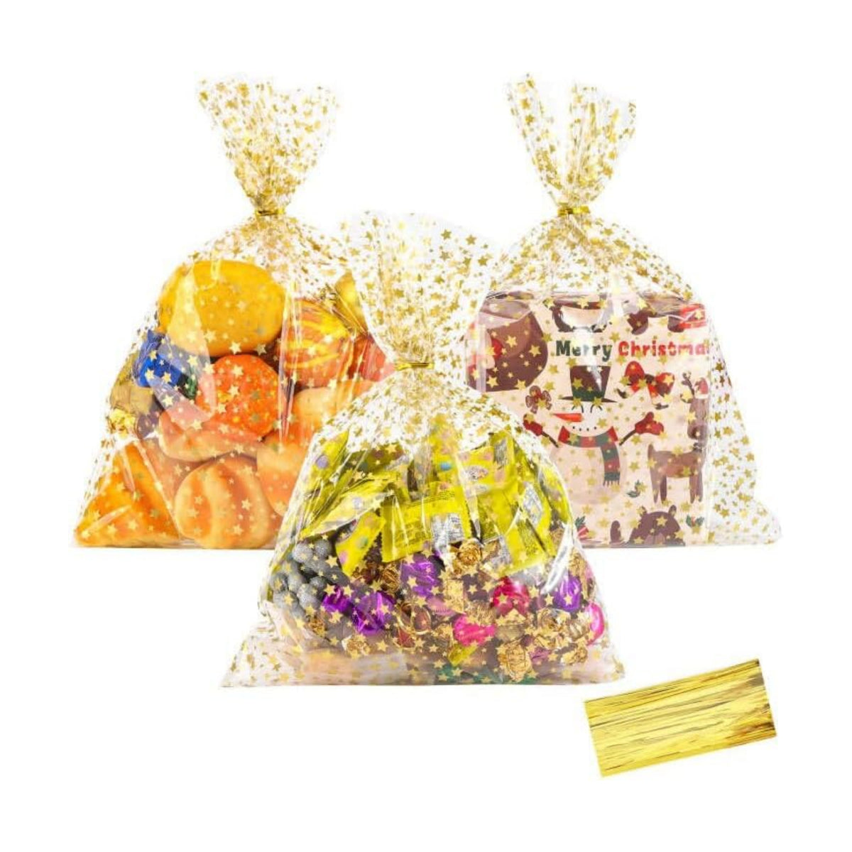 COQOFA 10"X 13" Gift Wrap Cellophane Treat Bags - Clear Candy Cookie & Goodie Storage Bags for Bakery, Birthday, Wedding & Party - 50 pcs Gold
