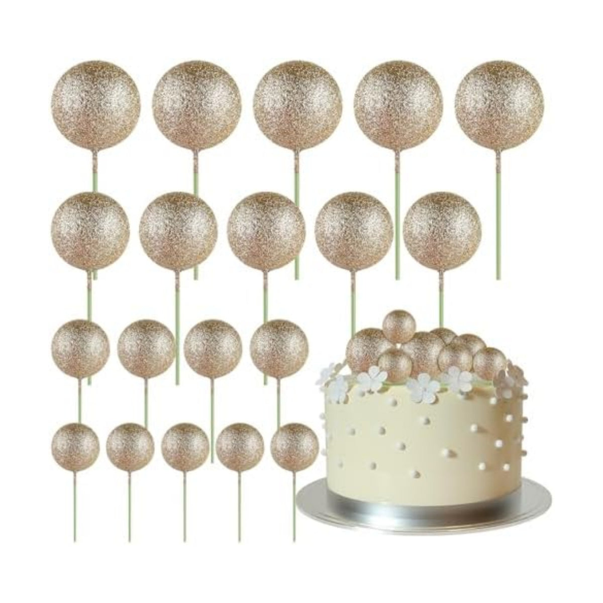 ASTARON 20 Pcs Champagne Balls Cake Topper Decorations for Birthday Cake
