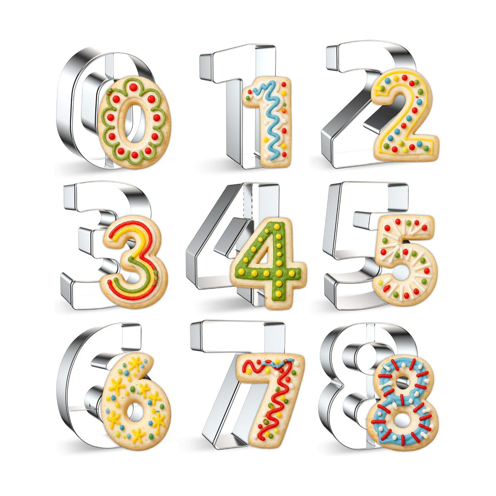 FUSOTO 9PCS Number Cookie Cutters Set, 4 Inches Number 0-8(6 Reverses to 9)