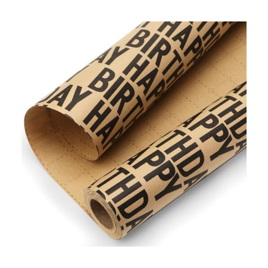 Ribbli Birthday Kraft Wrapping Paper Vintage Style Paper Perfect for Men Women Brown Kraft Paper with Black Pattern- 17Inch x 394Inch(33Feet)