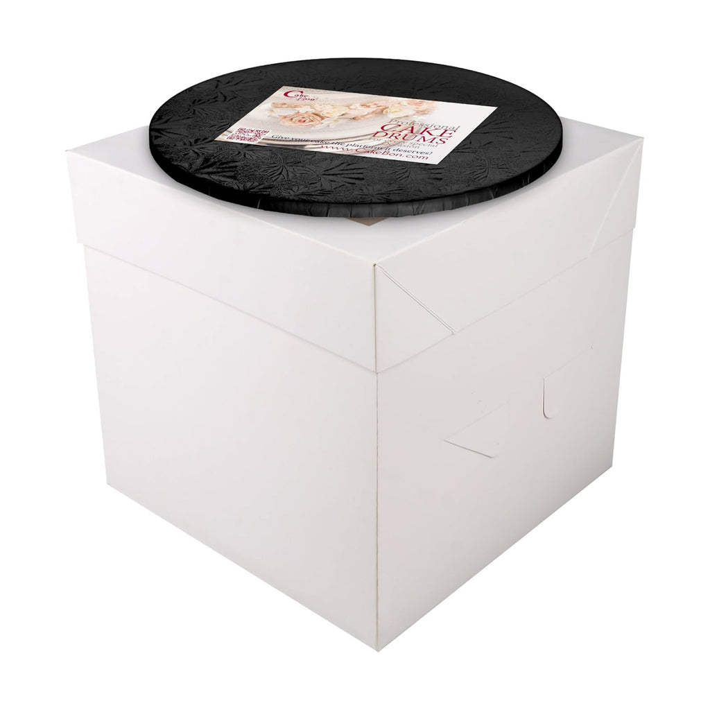 Cakebon Cake Box with Boards 12" Black Round Wrapped Cake Drum 1Pack