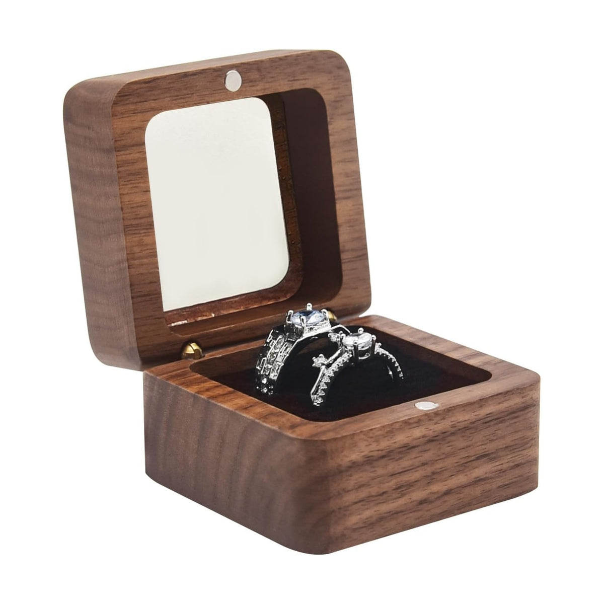 Jomelly Wooden Ring Box for Wedding Ceremony 2 Slots,Window Black