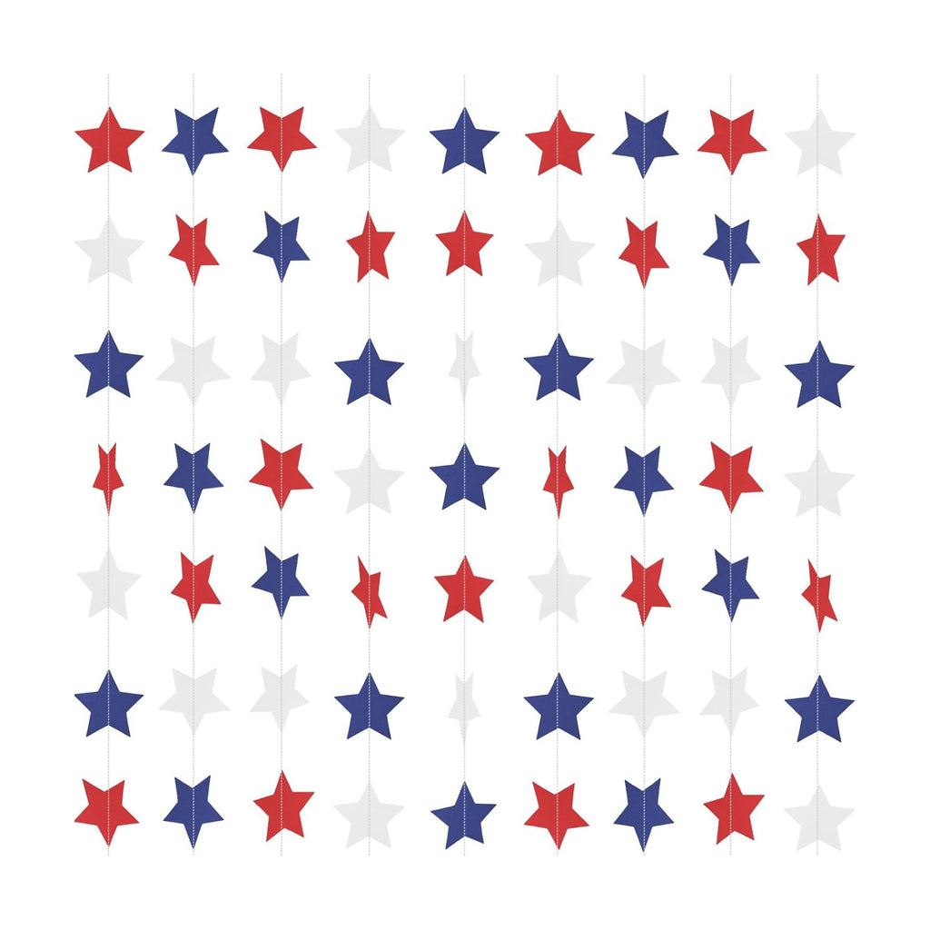 Red White and Blue Star Garland Banner Streamers 59 FT 2.76 Inch, Paper