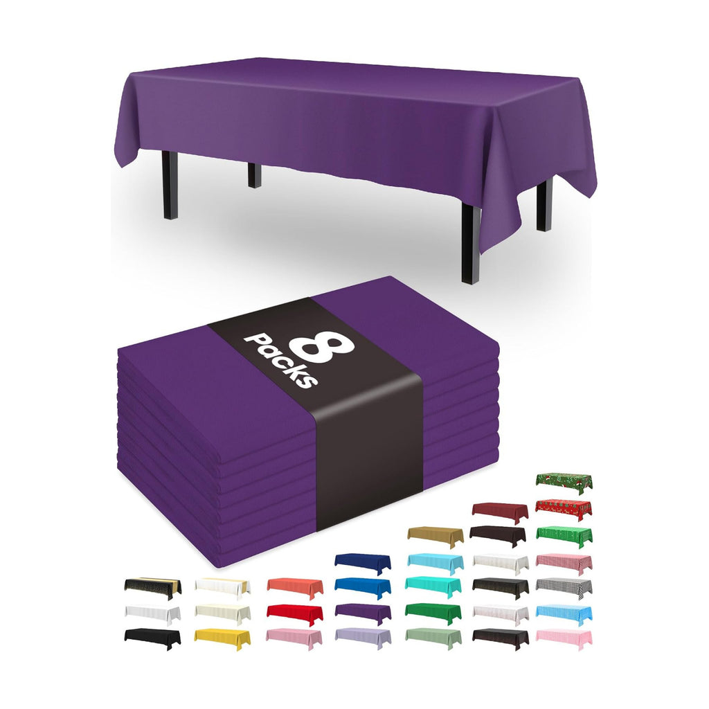Pureegg Plastic Table Cloth Disposable 8 Pack 54 x 108 Inch, Purple