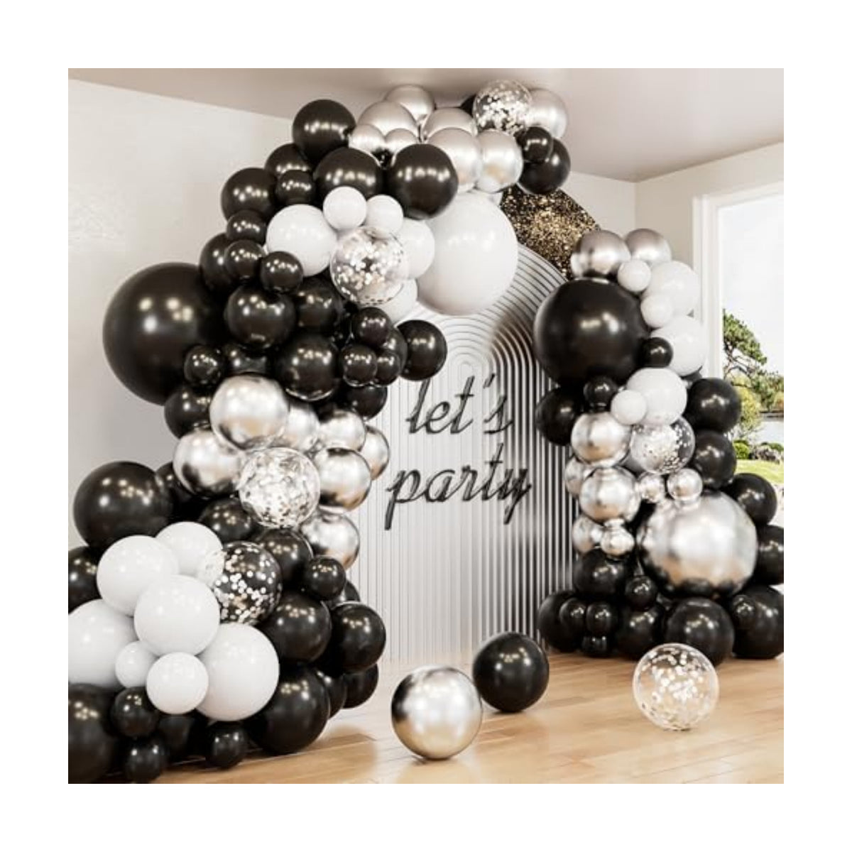 Black and Silver Balloons Garland Arch Kit, 135 Pcs, Party Decor