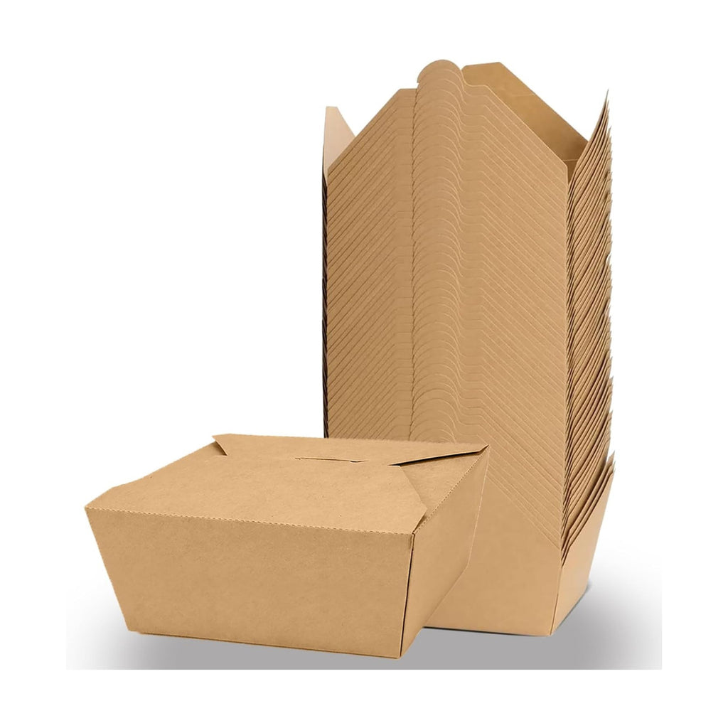 50 Pack 47 oz Large Takeout Food Container, Heavy-duty Microwave Kraft Paper Takeout Box, Leak Proof and Oil Resistant Paper Lunch Box, Cardboard takeout box for Restaurants, Homes, and Gatherings