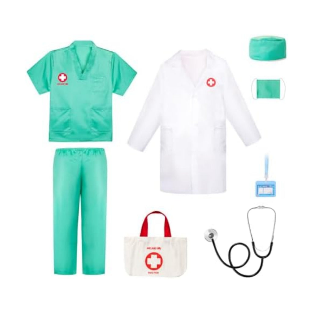 Meland Doctor Costume for Kids 3-10, Pretend Play Career Dress Up with Bag
