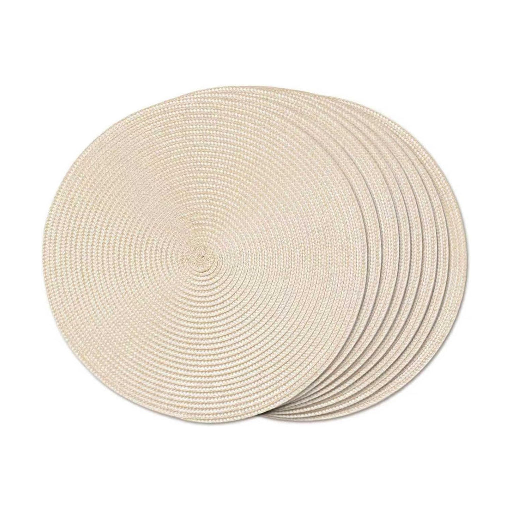 FunWheat Round Braided Placemats Set of 8 Place Mats for Dining Table Woven Washable Non-Slip Table Mats 15 Inch(Ivory,8pcs)