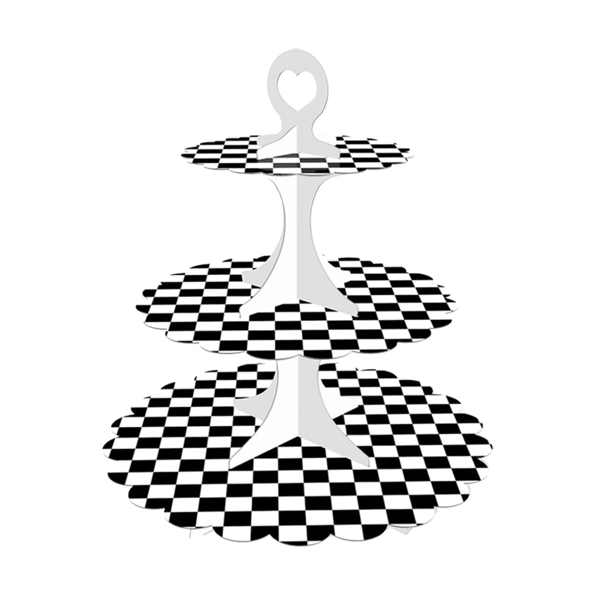 3-Tier Racing Theme Cupcake Stand, Black White Checkered, 1-Pack