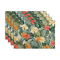 Tropical Palm Leaves Table Mats Set of 4 Summer Watercolor Hibiscus Flower Leaf Placement Mats for Dining Table Washable Non-Slip Heat Resistant Linen Place Mat 12×18 Inch