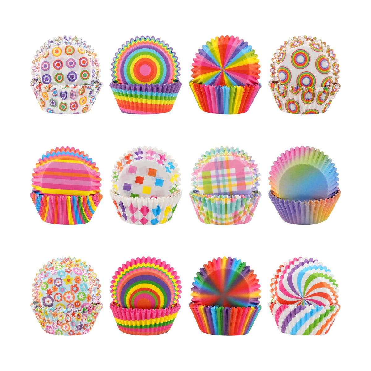 600 Pack Rainbow Cupcake Liners Cupcake Baking Cups Standard Size Rainbow Muffin Liners for Wedding Birthday Pride Party Candy Cake Decorations Supplies(12 Styles)