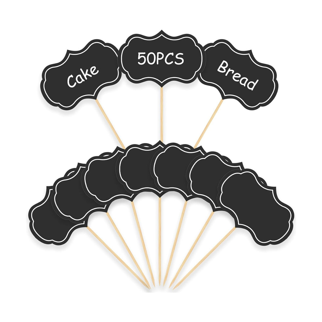 Cheese Markers, Charcuterie Labels, 50Pcs Chalkboard Cupcake Picks Charcuterie Accessories Food Label for Cheese Blank Toothpick Flags for Appetizer Signs Sandwich Birthday Party Decorations Black