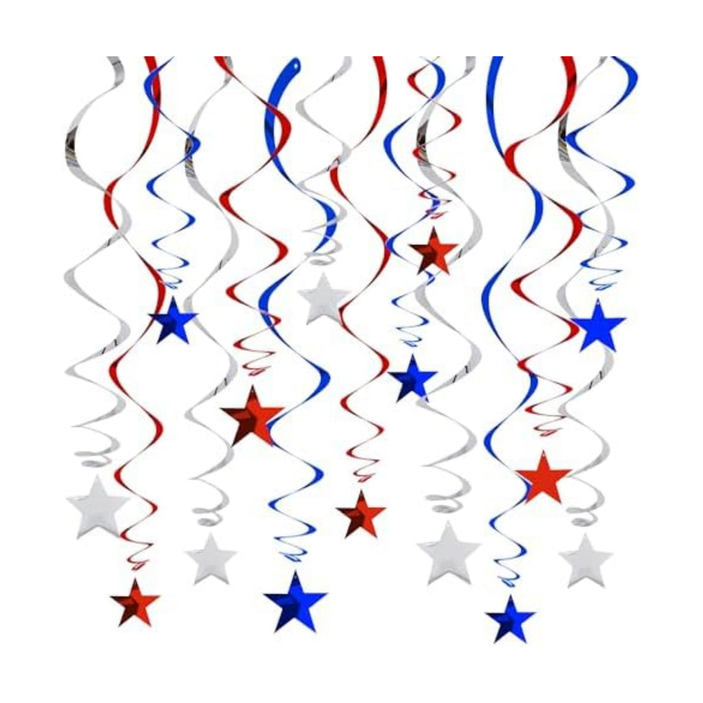 BEISHIDA Red Blue Silver Star Hanging Swirl Decorations,July 4th Hanging Party Supplies for 250th Anniversary Graduation Wedding Baby Shower Birthday Party Decorations,Pack of 15